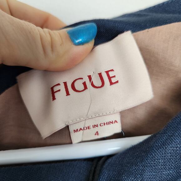 FIGUE Darcy Linen Eyelet Mini Dress 4 Navy Party Fairycore Wedding Cocktail - Picture 4 of 9